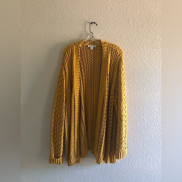 Coldwater Creek 2X Mustard Chunky-Knit Cardigan - Picture 1 of 3